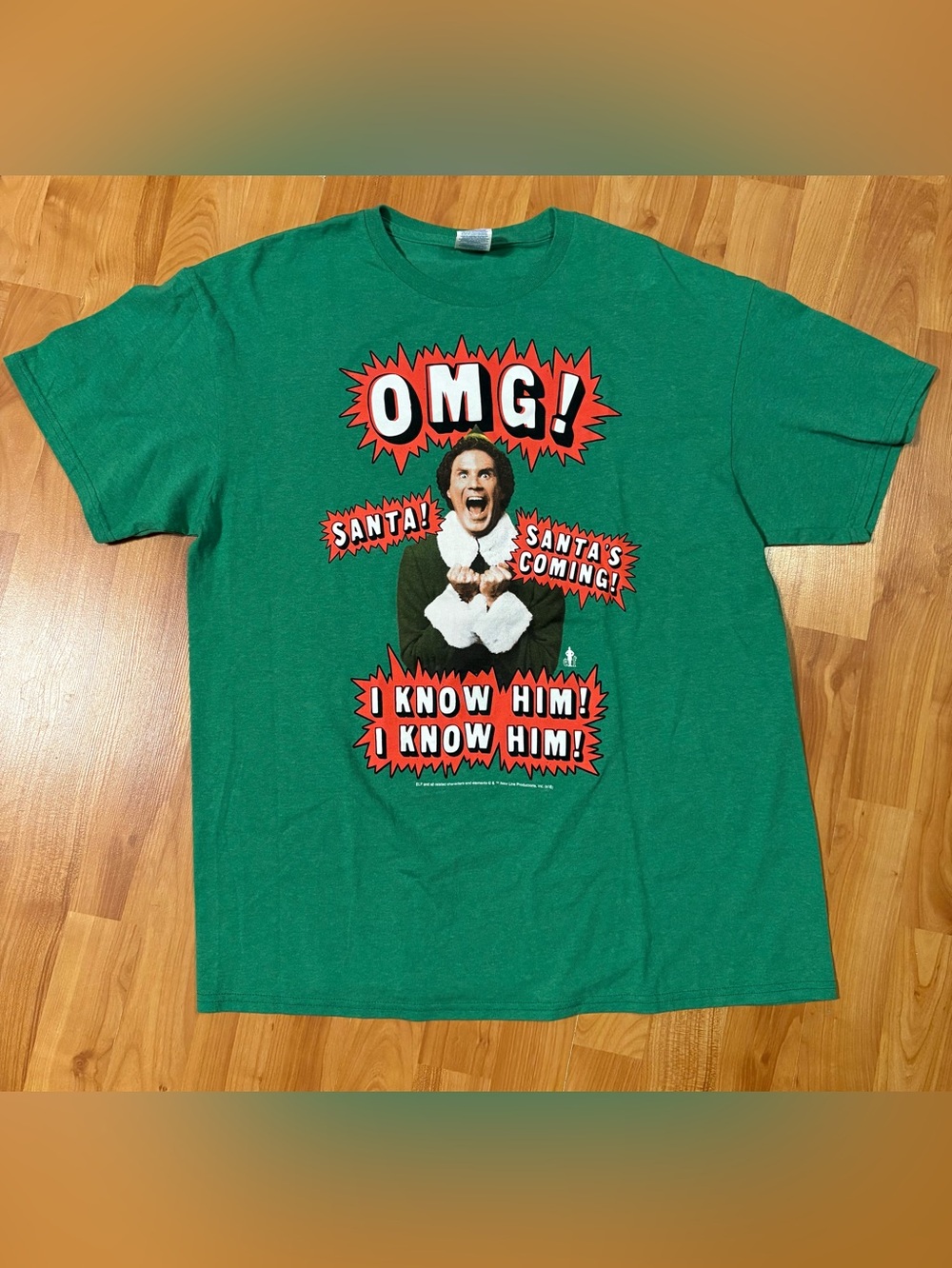 🔥Elf Green Christmas Buddy OMG Santa T-Shirt SzL,EUC